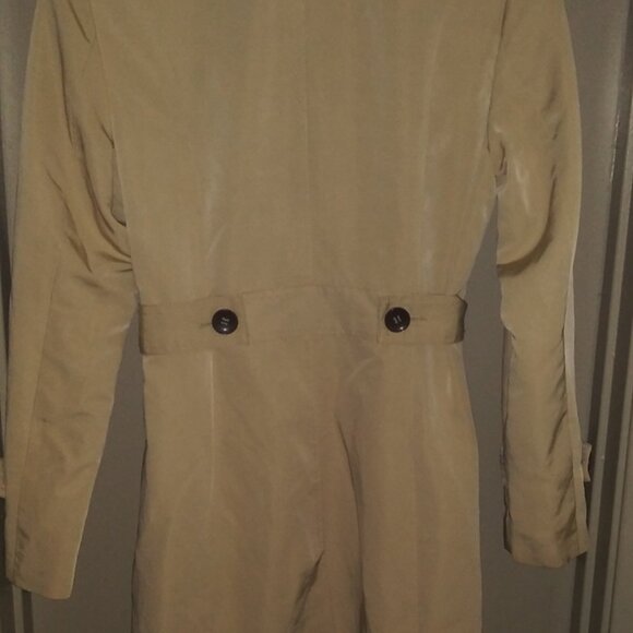 Nine West Rain Coat Belted Buttoned Side Pockets Light Tan Medium - Picture 4 of 6
